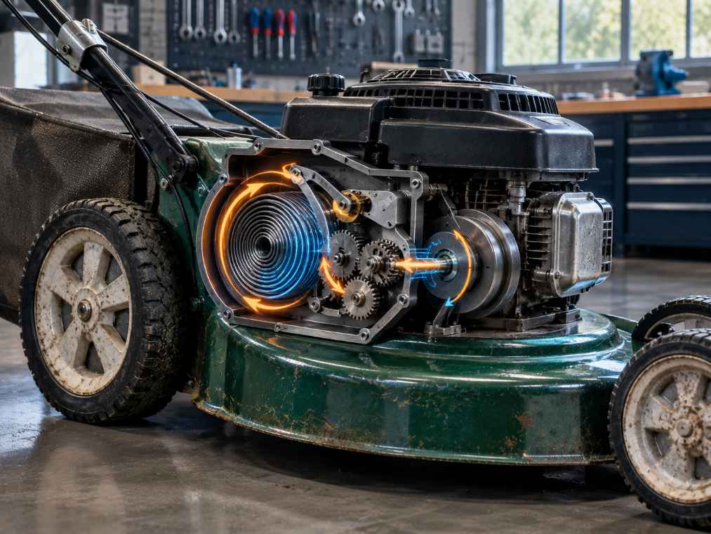 Spring-Powered Lawn Mower Starter Shows the Clever Side of Old-School Engineering