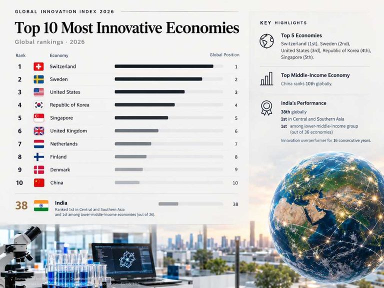Switzerland Leads the Global Innovation Index 2026 as India Holds 38th Position