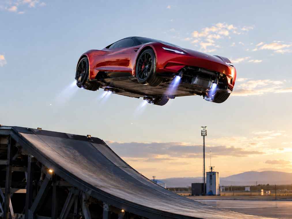 Tesla Reveals Rocket-Powered Roadster Prototype That Flips Through the Air, With Production Targeted for 2028